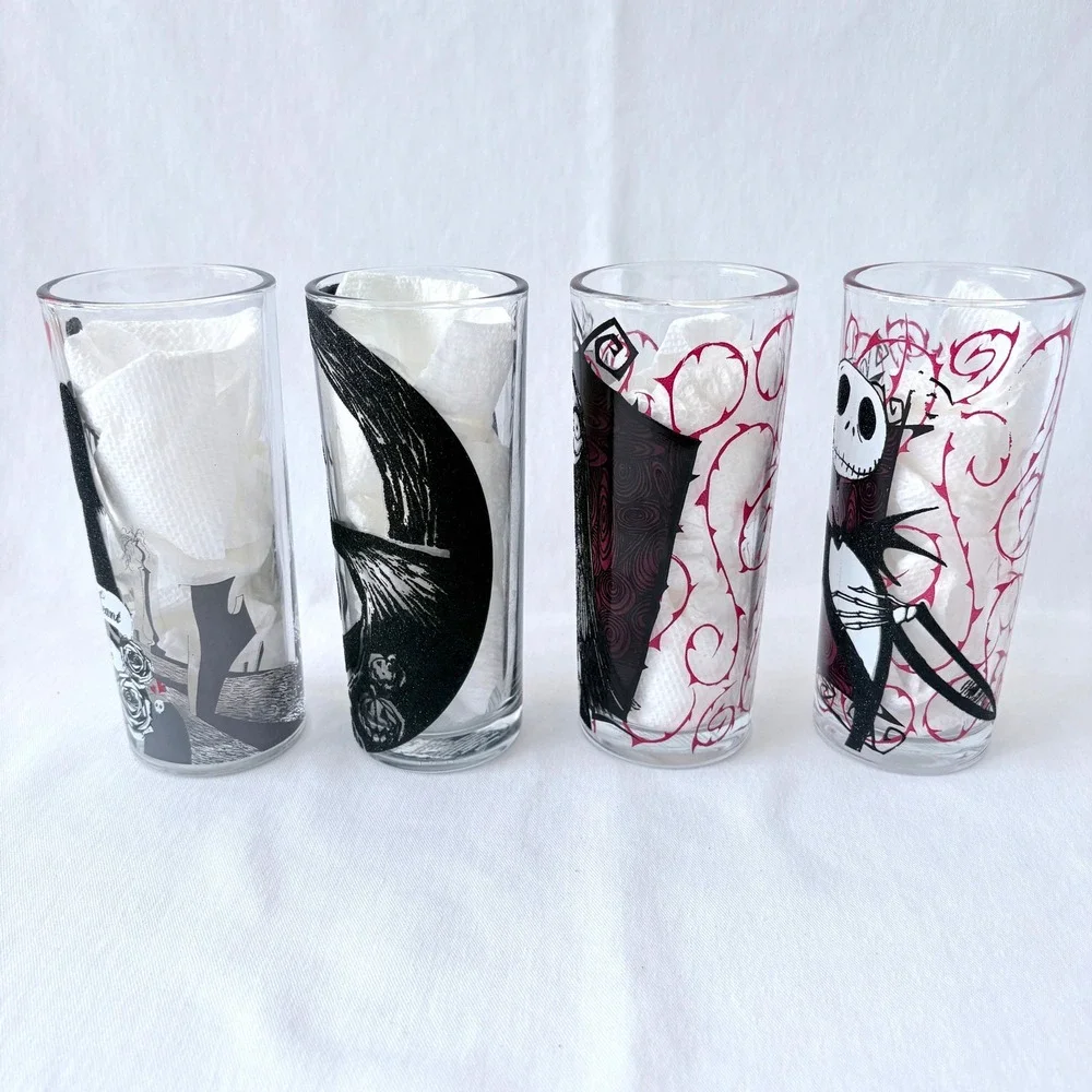 Disney‎ Nightmare Before Christmas Glass Set 4pc Clear Black Red 10 Oz